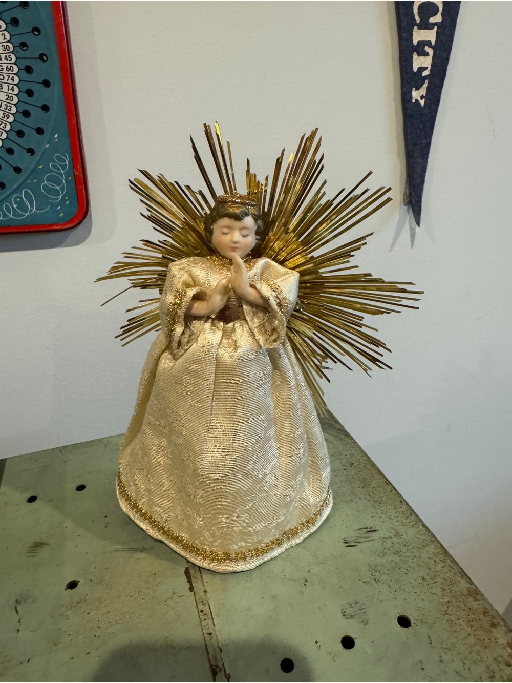 Vintage Angel Christmas Tree Topper Holiday Decor Gold Cream Small